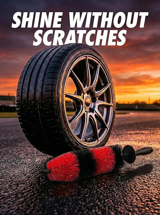 TAKAVU Master Wheel Tire Brush, Easy Reach Wheel and Rim Detailing Brush Long Soft Bristle, Car Tire Brush, Wheel Scrub Brush, Multipurpose use for Wheels Rims Exhaust Tips Motorcycles (Red)