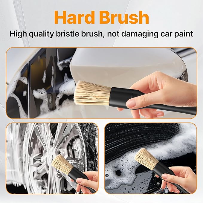 8 Pcs Car Detailing Brush Set, Soft Bristle Cleaning Brushes for Interior and Exterior Care, 4 Versatile Brushes Designed for Dashboards, Vents, Wheels, Tires, and Precision Detailing