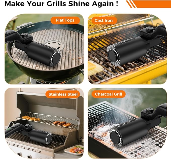 YKYI Electric Grill Brush - Cordless Rechargeable BBQ Cleaner with 180° Adjustable Head, 2600mah High-Torque Power Rotary BBQ Scrubber for Outdoor Stainless Steel Cast Iron Grates (Black)