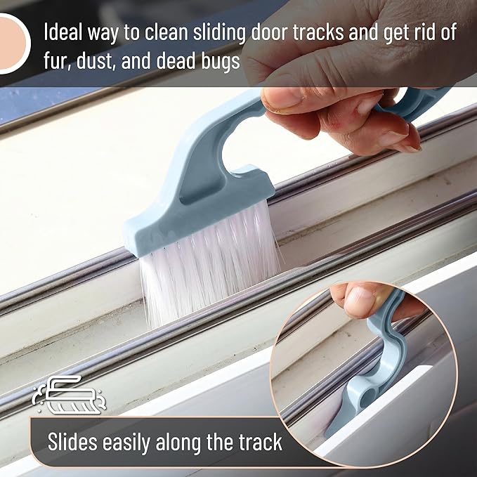 Slick- Window Track Cleaning Brush, 3 Pack, Colorful Ergonomic Handle, Built-in Scraper, Multipurpose, Window Track Cleaning Tools