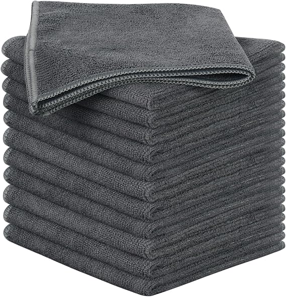 SINLAND Microfiber Cleaning Cloth Kitchen Dish Cloths 12x12in 12 Pack Grey