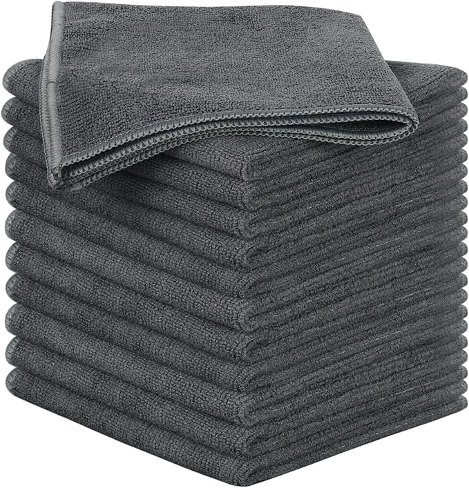 SINLAND Microfiber Cleaning Cloth Kitchen Dish Cloths 12x12in 12 Pack Grey