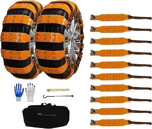 10pcs Universal Car Snow Chains with Storage Bag and Tools, Tires 165-265mm for Car Truck SUV, Non-Slip Adjustable Winte