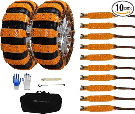 10pcs Universal Car Snow Chains with Storage Bag and Tools, Tires 165-265mm for Car Truck SUV, Non-Slip Adjustable Winte