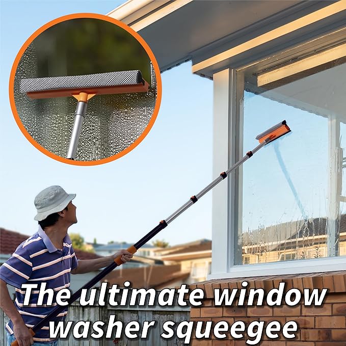 5-18 ft Window Washer Squeegee Kit with Extension Pole (24+ Foot Reach) // Long Handle Squeegee for Window Cleaning & Car Cleaning Multi-Use//Telescopic Professional Window Cleaning Squeegee for Home