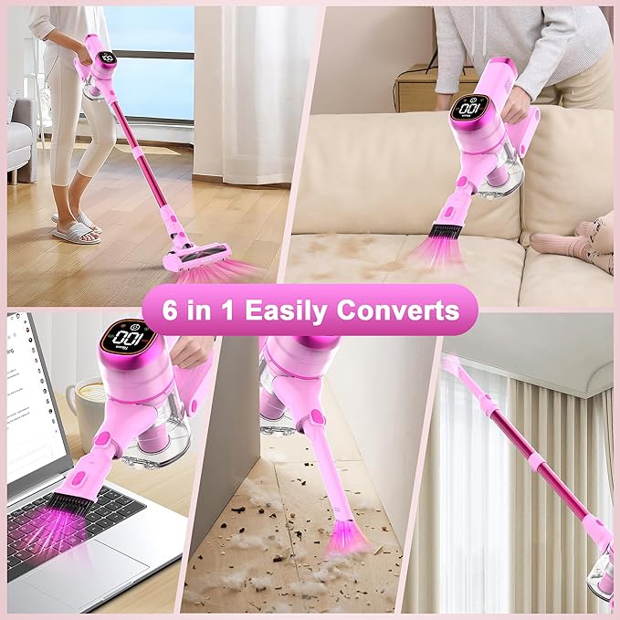 Tikom V500 Cordless Vacuum Cleaner for Home, 40000Pa/450W Stick Vacuum with LED Touch Screen, Charging Wall Dock, Anti-Tangle, Lightweight Handheld Vacuum for Pet Hair, Hard Floor, Carpet