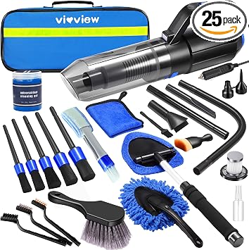 25PCS Car Cleaning Kit, Car Detailing Kit Interior with High Power Handheld Vacuum Cleaner, Windshield Cleaner, Cleaning