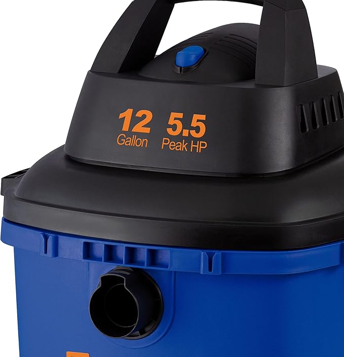 Koblenz WD-12 L4 Wet Dry Vacuum Cleaner, 12 Gallon 5.5 PHP, 3-in-1 Suction & Blower, 32 ft Reach, Drain Plug, Large Vacuum Cleaner for Car, Shop Vacuum Wet and Dry, Click-N-Lock Hose, Blue/Black
