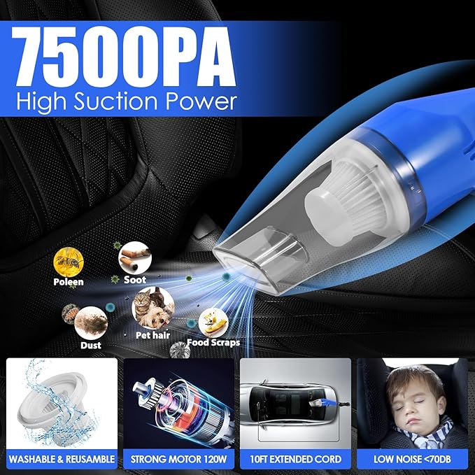 18PCS Car Cleaning Kit, Car Interior Detailing Kit with Blue High Power Handheld Vacuum, Detailing Brush Set, Windshield Cleaner, Cleaning Gel, Complete Auto Accessories for Men, Women
