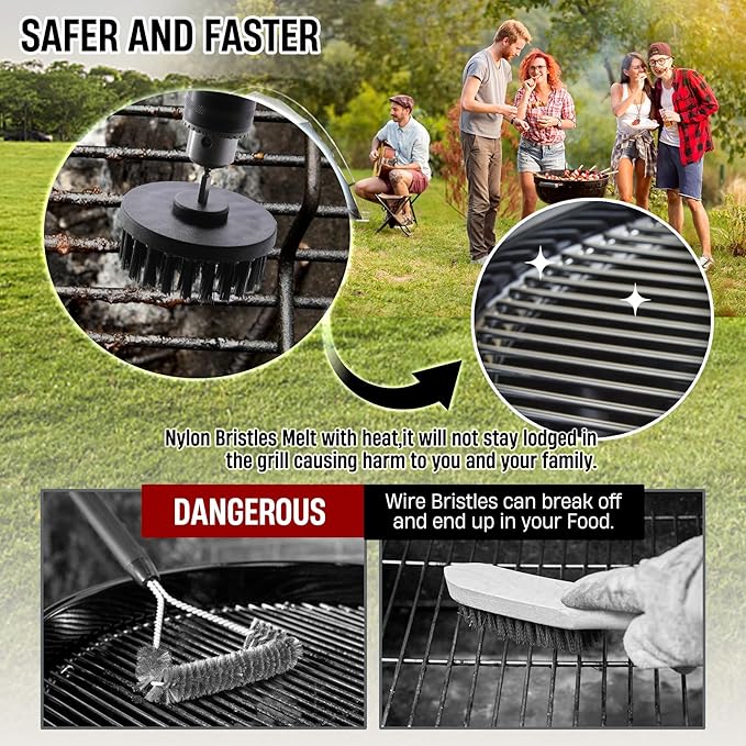 6 Piece BBQ Grill Cleaning Brush Ultra Stiff Drill Powered Cleaning Brushes Nylon Safe Bristle BBQ Grill Rust Remover Gift for Dad Grill Cleaner for Outdoor Grill (Black)