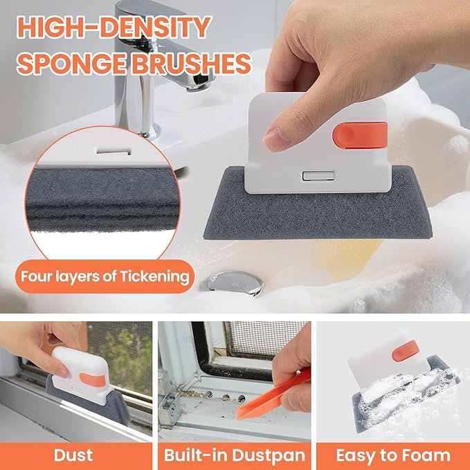 12pcs Window Track Cleaner Tool Set, Window Sill & Groove Cleaning Brushes with Hard Bristle Crevice Brush and Debris Pliers for Sliding Door Rails, Shower Door Tracks, Kitchen & Bathroom Gaps