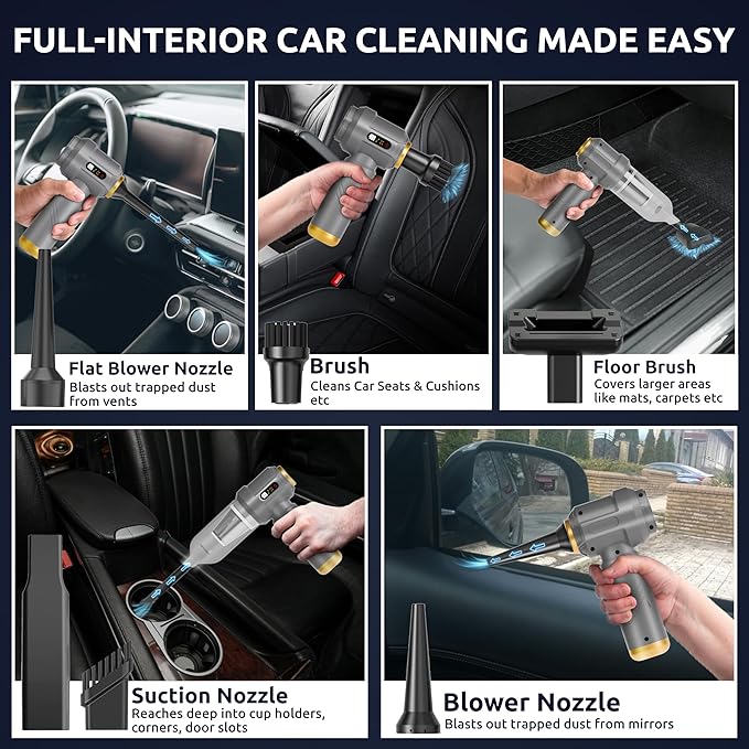 Handheld Vacuum Cordless Vacuum Cleaner with 9 Extensions, 18000Pa Brushless Suction & Air Blower (2-in-1), 7800mAH Battery, Steel+HEPA Filter, Car Vacuum, Dust Buster for Interior, Home & Pet Hair