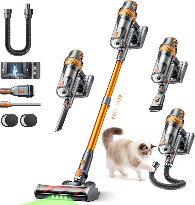 Cordless Vacuum Cleaner, 55KPa 650W 70Mins Stick Vacuum Cleaners for Home, Self-Standing Handheld Vacuum with 3.3Ft Extendable Hose, LED Touch Screen for Pet Hair/Floor/Carpet