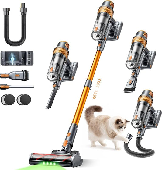 Cordless Vacuum Cleaner, 55KPa 650W 70Mins Stick Vacuum Cleaners for Home, Self-Standing Handheld Vacuum with 3.3Ft Extendable Hose, LED Touch Screen for Pet Hair/Floor/Carpet