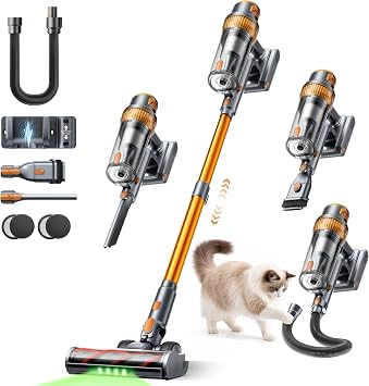 Cordless Vacuum Cleaner, 55KPa 650W 70Mins Stick Vacuum Cleaners for Home, Self-Standing Handheld Vacuum with 3.3Ft Exte