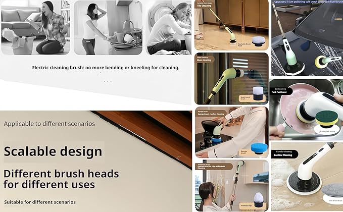 Electric Rotating Cleaning Brush, IPX7 Waterproof Cordless Power Cleaning Brush Set with,Cleaning Ceilings, Floors, Floor Tiles, Kitchens, and bathrooms; maintaining Sofas, Cars