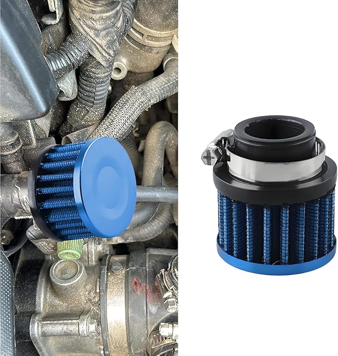 Air Filter, Valve Cover Breather, 25mm Auto Crankcase Cold Air Filter Cleaner with Adjustable Clamp, Breather Turbo Vent Cleaner Automotive Accessories Fit for Cars and Motorcycles (Blue)