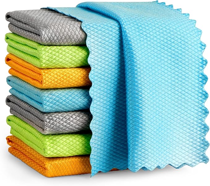 AIDEA Microfiber Glass Cleaning Cloths, 8PK, 16"x16" Premium Microfiber Glass and Window Cleaner, Lint Free Magic Cleaning Cloth, Quickly Clean Windows, Glasses, Windshields, Mirrors, Stainless Steel
