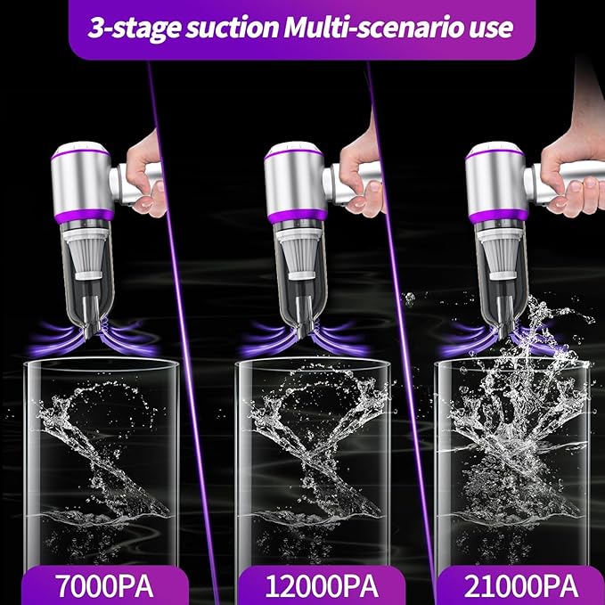 Handheld Car Vacuum Portable Cordless with One-Touch Window Breaker and Seatbelt Cutter 25000Pa High-Power Suction Hand Held Vacuum Cleaner & Air Duster for Car Cleaning (Silver-Purple)