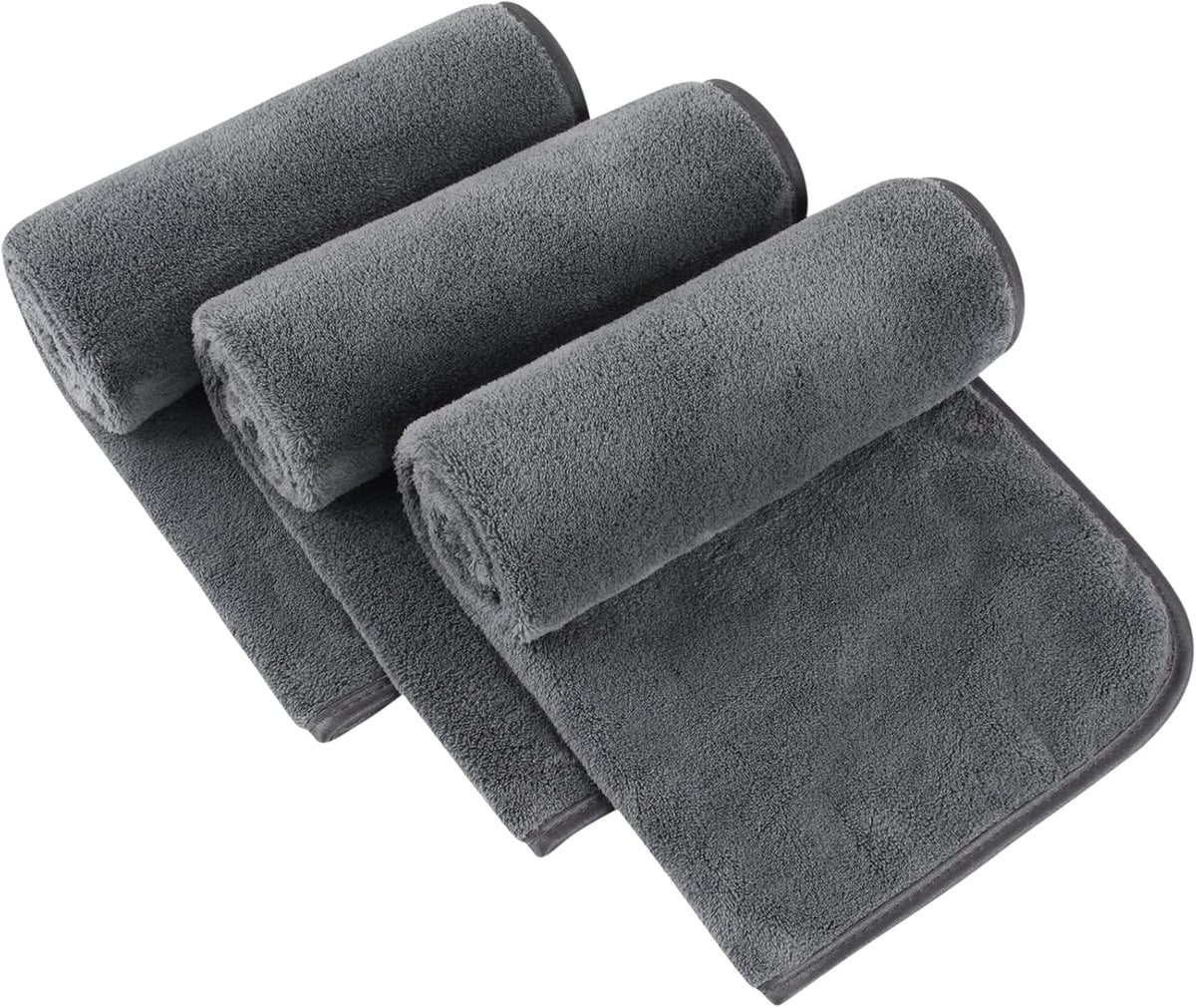 Microfiber Hand Towels for Bathroom, 16 x 31 Inch, Grey, 3Pack