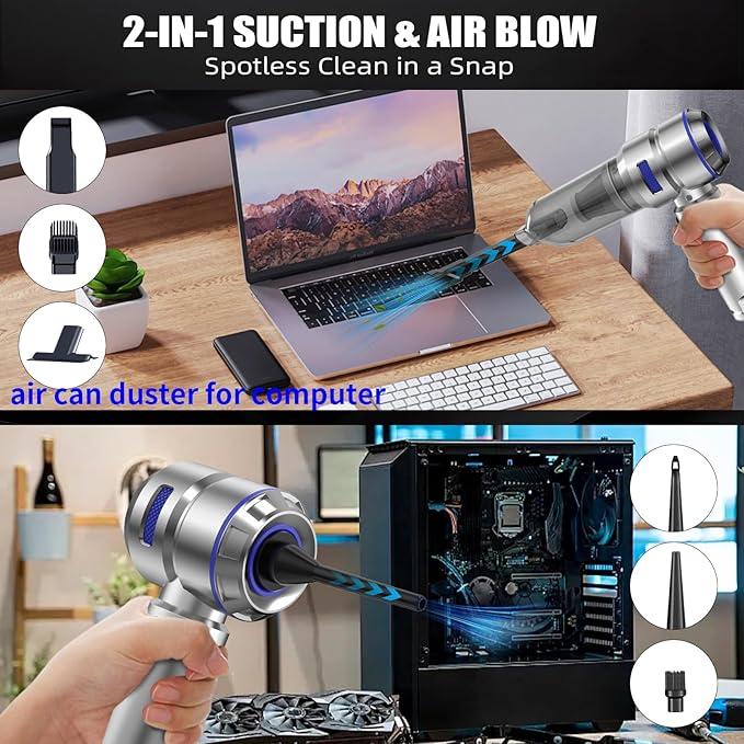 WINWEND Portable Car Vacuum - 22000PA Cars Vacuum Cleaner High Power 4 in 1 Compressed Air Duster & Air Blower & Pump Hand Held Vacuums Cordless with Brushless Motor for Car Home Office Blue