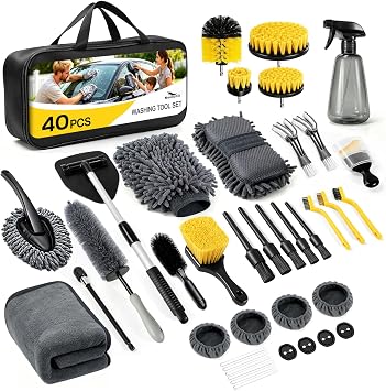 40 Pcs Car Detailing Kit Interior, Tote Includes Premium Drill Brush