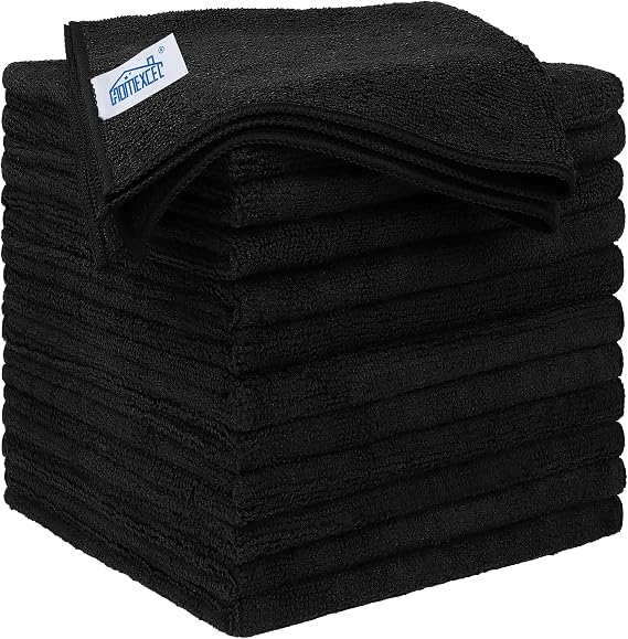 HOMEXCEL Black Microfiber Cleaning Cloth 12 Pack, 12.5 x 12.5 inch Microfiber Towels for Cars, Ultra Absorbent Car Washi