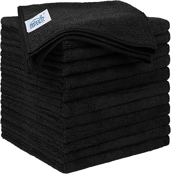 HOMEXCEL Black Microfiber Cleaning Cloth 12 Pack, 12.5 x 12.5 inch Microfiber Towels for Cars, Ultra Absorbent Car Washi