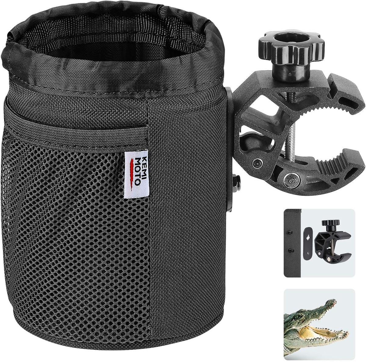 Motorcycle Cup Holder, Oxford Fabric Motorcycle Drink Holder with 0.6"-1.5" Alligator Clamp, Universal Water Bottle Cup Accessories for Bike, ATV/UTV, Scooter, Boat, Walker