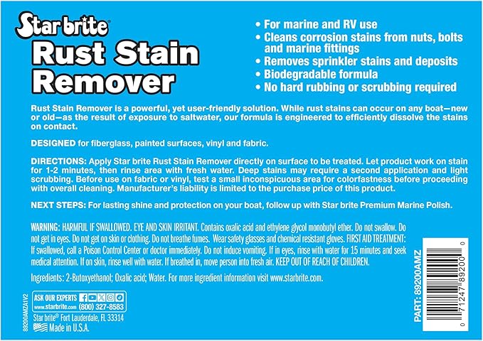 STAR BRITE Rust Stain Remover - Easily Clean Corrosion Stains Off Fiberglass, Vinyl, Metal & Painted Surfaces, 128 oz - 1 Gallon