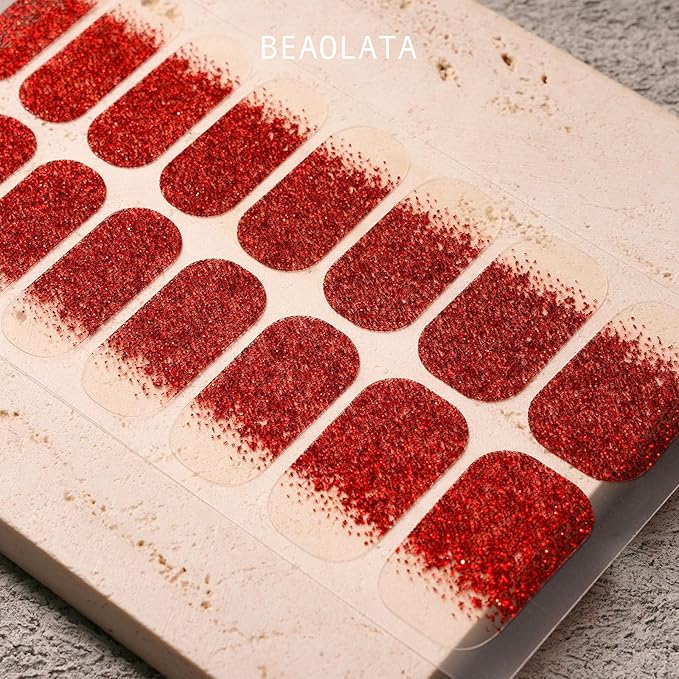 Nail Polish Strips, 32PCS Salon Quality Wraps, Long Lasting Gel Nail Stickers for Women Easy Apply& Remove (Molten Heartbeat Red)