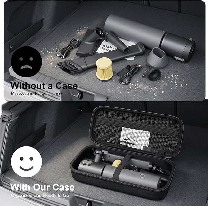 ANKHOH Hard EVA Case for HOTO for Voice-Tank 4-in-1 Car Vacuum Air Duster, Protective Storage Organizer for Auto Detailing & Office Keyboard Cleaning Kit, Fits Mini Vac & Accessories - Black