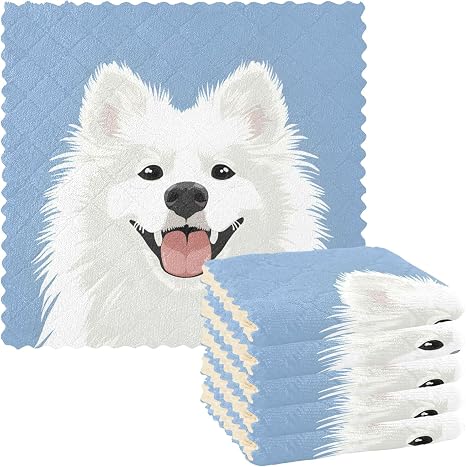 ALAZA Dish Towels Kitchen Cleaning Cloths Samoyed Dog Dish Cloths Absorbent Kitchen Towels Lint Free Bar Tea Soft Towel 