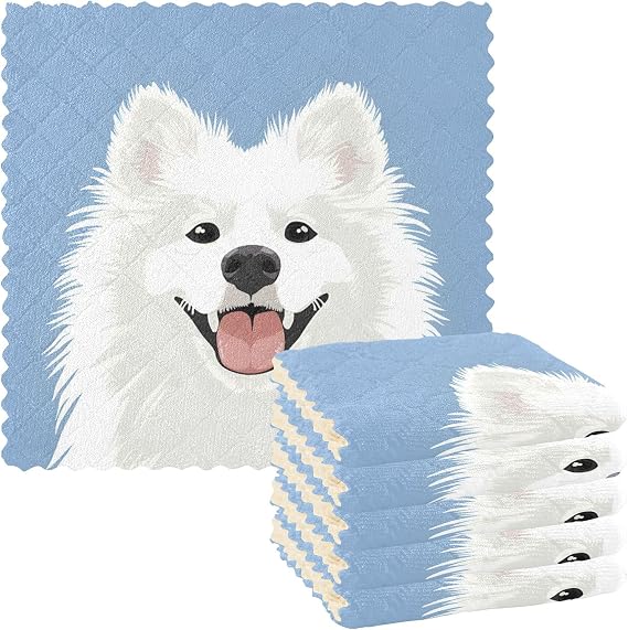 ALAZA Dish Towels Kitchen Cleaning Cloths Samoyed Dog Dish Cloths Absorbent Kitchen Towels Lint Free Bar Tea Soft Towel 