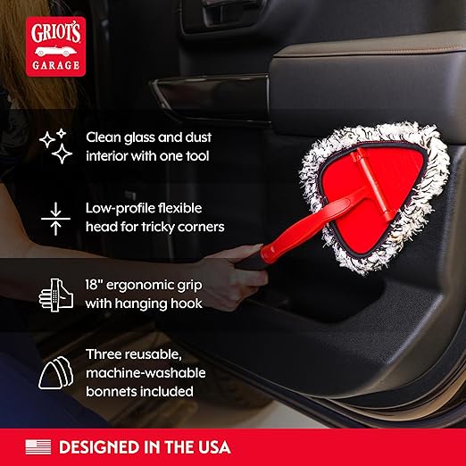 Griot's Garage 2-in-1 Easy Reach Detailing Wand, Extended Reach for Windshield, Window, Mirror, Dashboard, Vehicle Cleaning, 18" Handle