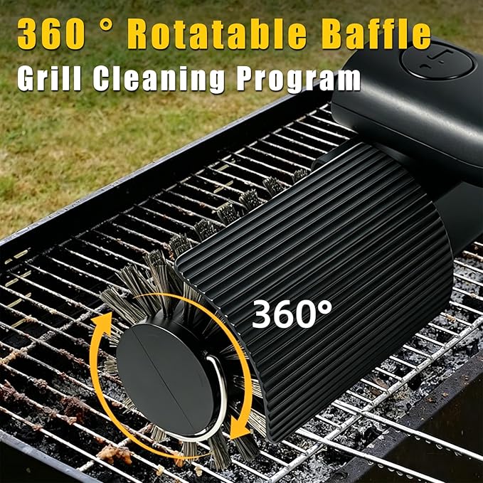 Electric Grill Brush, Cordless Rechargeable BBQ Cleaning Brush, 180° Adjustable Power Scrubber, 2-Speed Waterproof Grill Cleaner with Replaceable Brush Heads for BBQ Grates & Outdoor Cooking