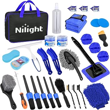 Nilight 37PCS Car Detailing Kit for Interior Exterior Car Care, Blue