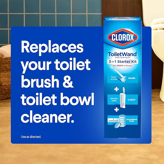 Clorox ToiletWand Toilet Cleaning Kit, ToiletWand, Caddy and 6 Refills, Pack of 6 (Pack May Vary)
