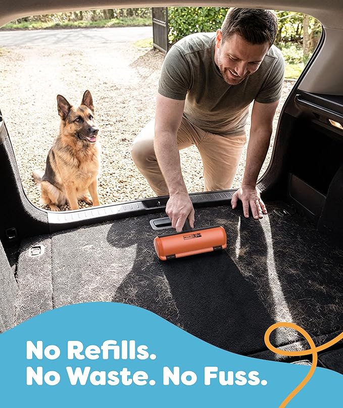 Triton Pet Hair Removal Tool w/Fur Trapping Compartment, 60% Smaller Storage Size, Reusable Shedding Roller, Cat and Dog Hair Remover for Car, Furniture, Carpet, Couch (Orange)