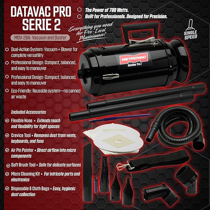 METROVAC DataVac Pro Series 2 MDV-2BA, 780W Handheld Vacuum/Blower with Variable Speed Control – Ideal for Car Detailing