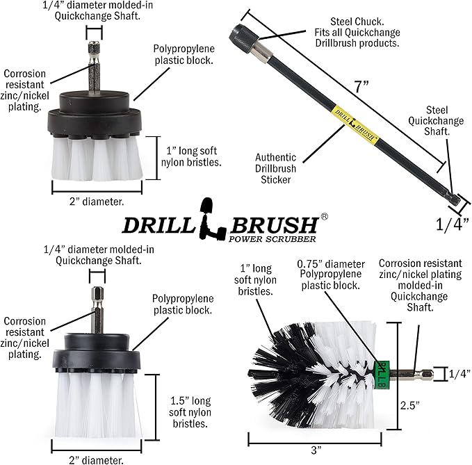 Drill Brush Ultimate Automotive Cleaning Kit with Extension - Truck Accessories - Glass, Upholstery, Seats, Window, Interior, Wheel, Carpet Cleaner - Car Mats - Spin Brush - Motorcycle Accessories
