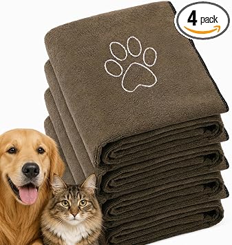 Chumia 4 Pack Microfiber Dog Towels, 30 x 50 Inch, Brown