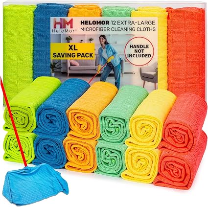 HELOMOR 12 Extra Large Microfiber Cleaning Cloths, 30"x18" Floor Towels for Squeegee Mop, Reusable Multi-Purpose Cleanin
