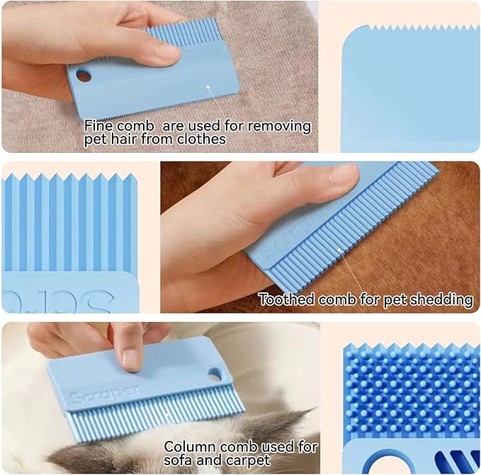 Silicone Pet Hair Removal Tool 2-in-1 Dog Cat Brush for Shedding & Lint Remover for Couch Carpet 2 Pack Pet Supplies (Pink and Blue)
