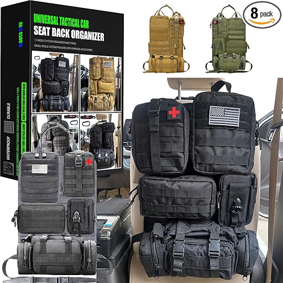 7 PACK Tactical Seat back organizer Truck organizer With 6 Detachable Pouches Universal For Car Truck Ford Jeep Military