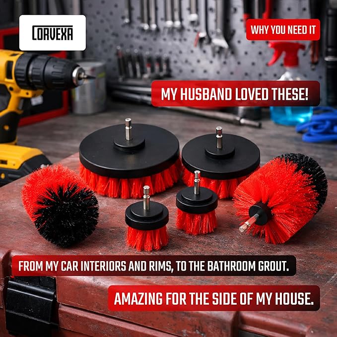 6-Piece Drill Brush Cleaning Set – Power Scrubber Attachments with 2”, 3.5”, 4” & 5” Brushes, Durable PP & PET Bristles for Bathroom, Tile, Grout, Kitchen, Tub & Floor Cleaning