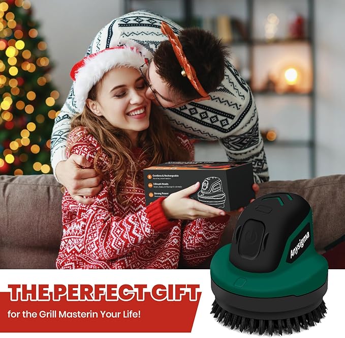 Electric Grill Brush for Outdoor Grill- 4 Replaceable Heads, 3000mAh IPX7 Waterproof BBQ Cleaning Scrubber for Kitchen & Car & Bathroom - Ideal Mother’s for Grill Lovers, Dad, Mom