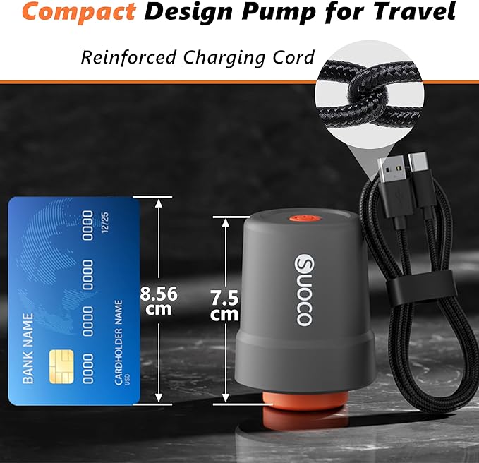 SUOCO Travel Vacuum Pump for Vacuum Storage Bags, Mini USB Rechargeable Portable Cordless Electric Pump for Compression Seal Space Saver Bags (Storage Bags Not Included), Grey