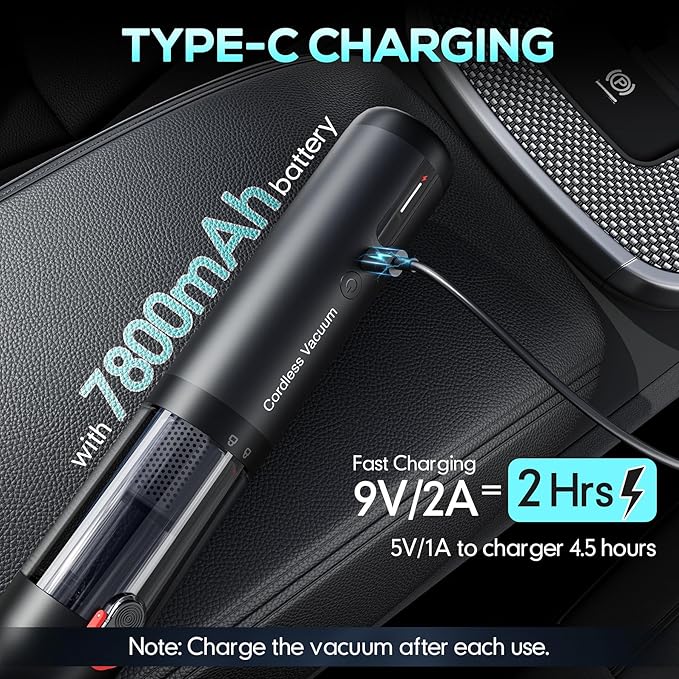 Handheld Car Vacuum Portable Cordless, Hand held Vacuum Cleaner with 21000 Pa Suction Power Mini Air Duster Vacuum for Car Cleaning, Home, Office, Pet Hair | Multi-Nozzle, Washable Filter