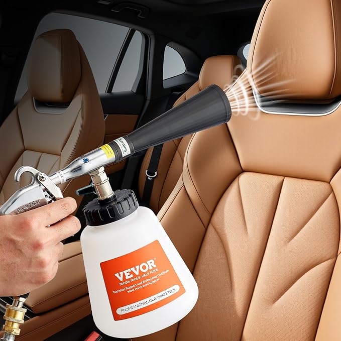 VEVOR Car Cleaning Gun, 6-9.2 Bar High-Pressure Air Blow Gun with 2 Set Nozzles & 1L Liquid Bottle, Vortex Cleaning Gun, Quickly Blasts Dirt and Dust from Surface, Suitable for 1/4 NPT Air Compressor